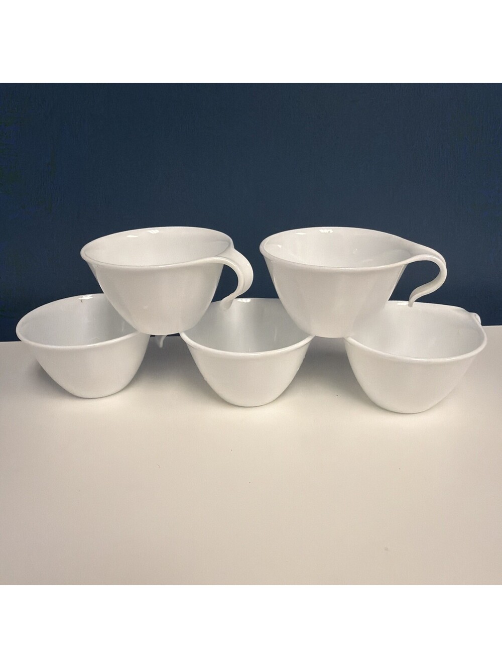 VTG 5 Corelle (Corning) WINTER FROST WHITE Flat Cup - Hook Handle Set Of Five *